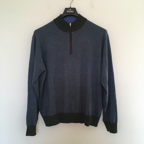 Peter Millar Striped 1/4 Zip Blue Green sweater XXL 100% Extrafine Merino Wool - Picture 1 of 14